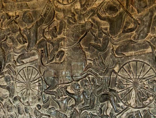 A  Kurukshetra-i csatát ábrázoló dombormű Angkorvatban