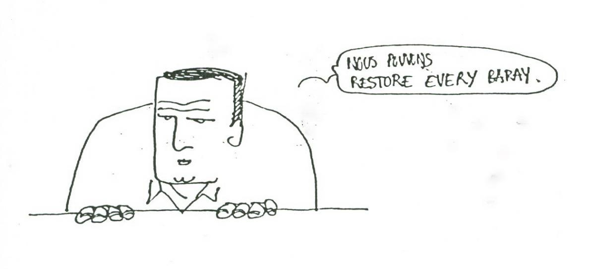 Caricature of Christophe Pottier (conservation architect) from Ferenc Garami hydrologist