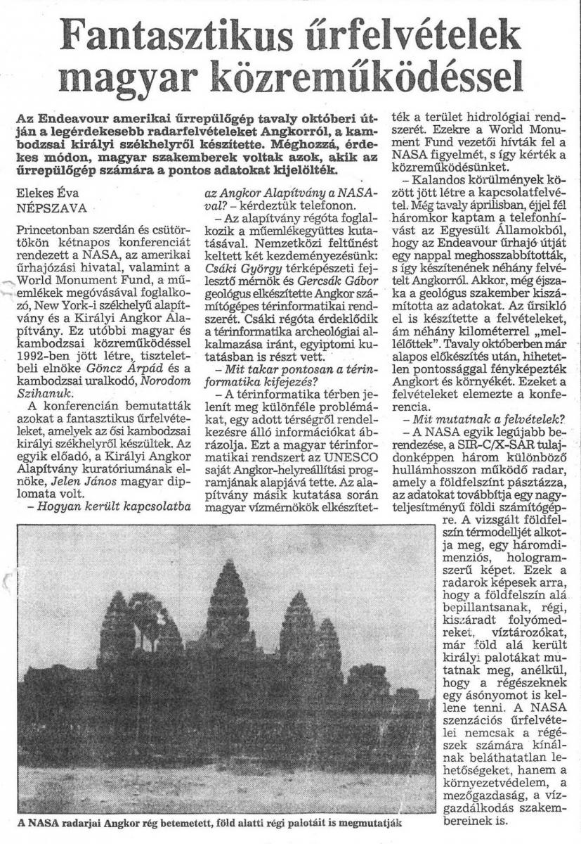 A Népszava 1995-ös cikke az űrsiklóról történő radarfelvételezésről
